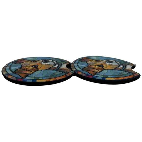 Car Coasters Jack Russel Terrier Dog Life Stained Glass Puppy Set of 2 Neoprene - Picture 4 of 9